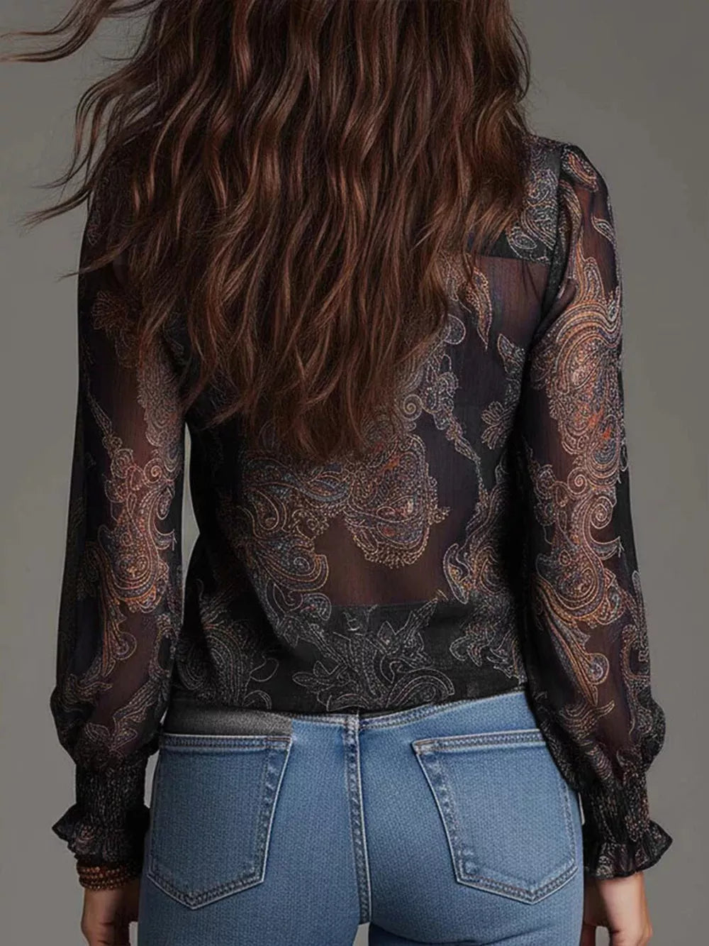blouse in Crimson with deep v-neck and long sleeve