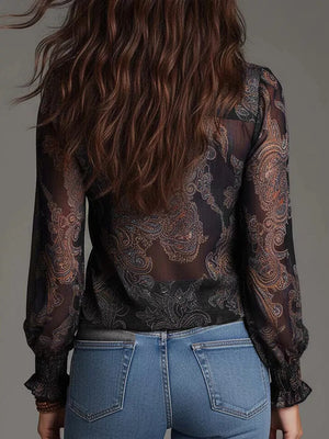 blouse in Crimson with deep v-neck and long sleeve