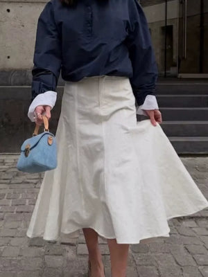 High-waisted Mermaid Midi Skirt in white with high-waisted
