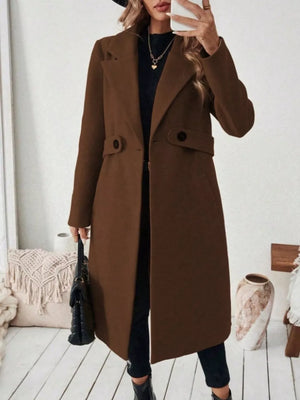 Elegant Lapel Collar Belted Trench Coat Plus Size in Burgundy