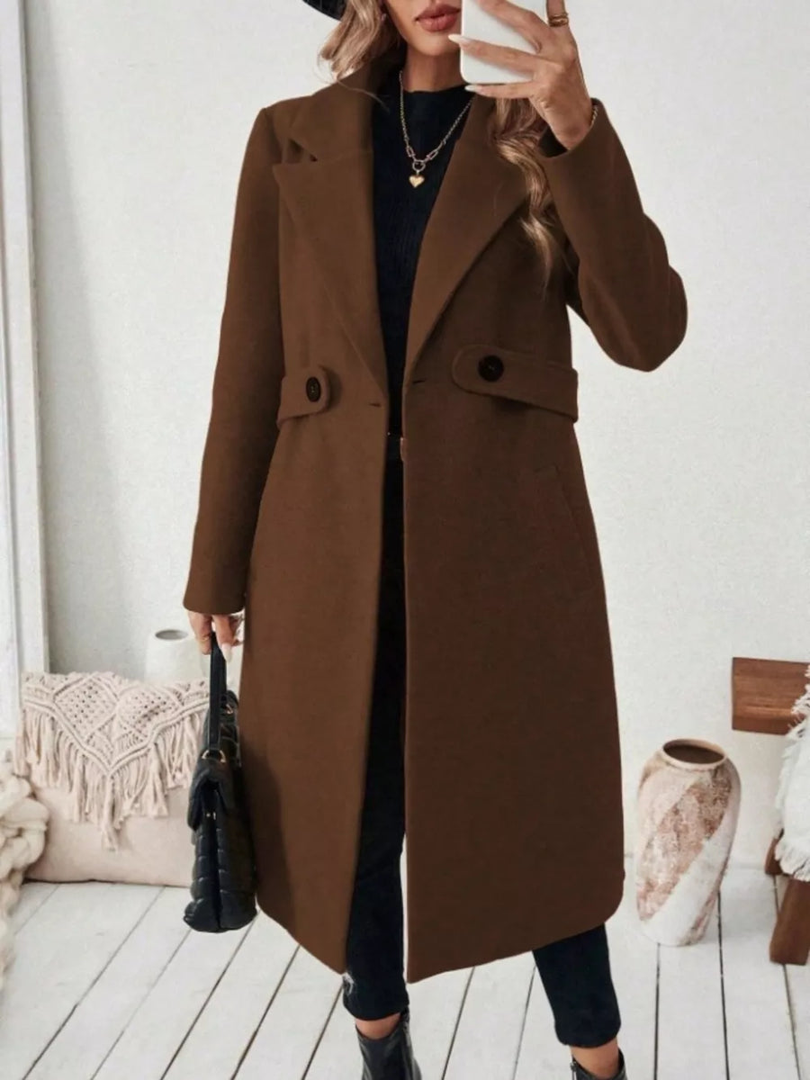 Elegant Lapel Collar Belted Trench Coat Plus Size in Burgundy