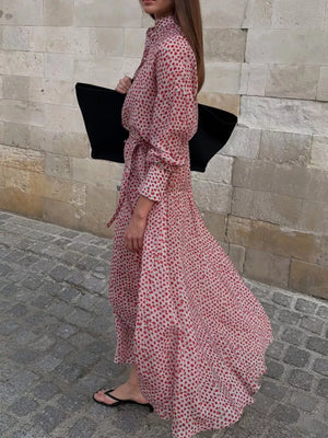 shirt dress in Dusty Pink with ditsy floral and buttoned