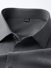 Dark Gray Refined Slim Fit Long Sleeve Men's Shirt with button-down detail