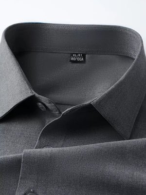 Dark Gray Refined Slim Fit Long Sleeve Men's Shirt with button-down detail