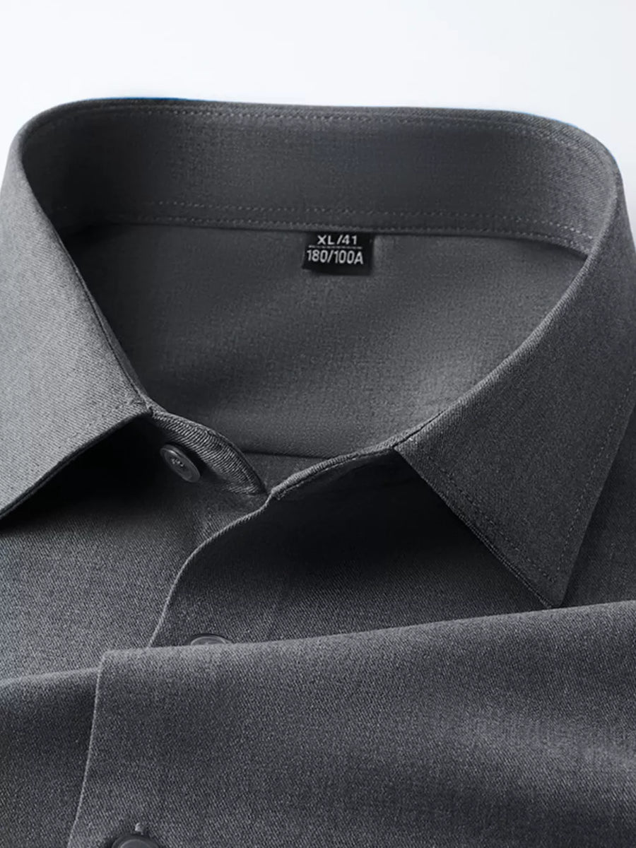 Dark Gray Refined Slim Fit Long Sleeve Men's Shirt with button-down detail