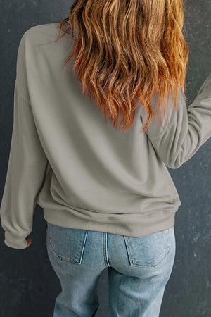 Gray cotton crewneck sweatshirt with long sleeves, shown from the back.