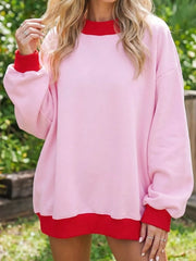 baby pink sweatshirt with color-block and crew neck