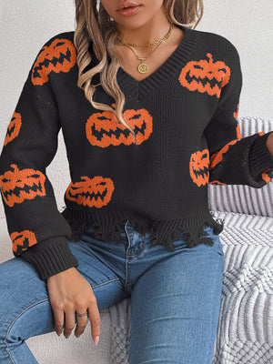 light gray pullover sweater with pullover and pumpkin