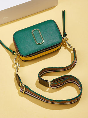crossbody bag in dark brown with color-block and adjustable strap