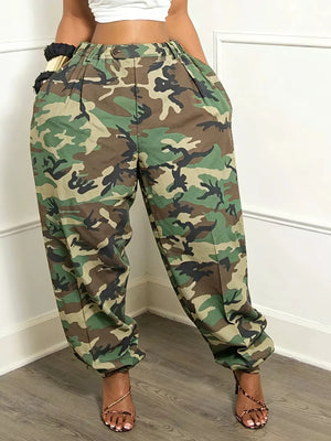 Camouflage Color, Camouflage Cargo Pants With Pockets in Camouflage Color