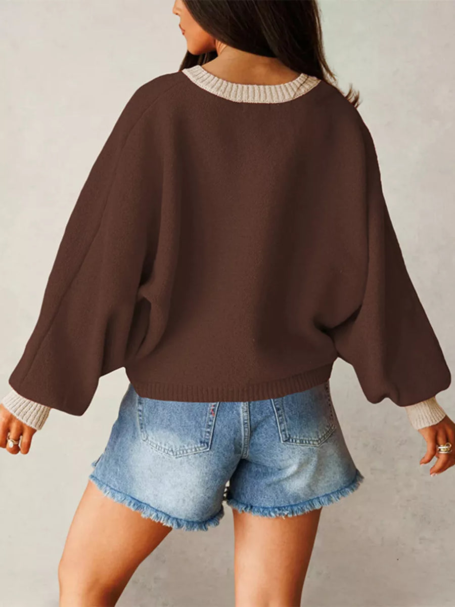 Red cardigan with cropped and button-front