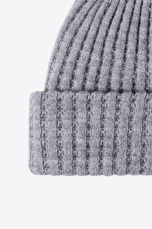 Gray ribbed knit beanie with textured detail