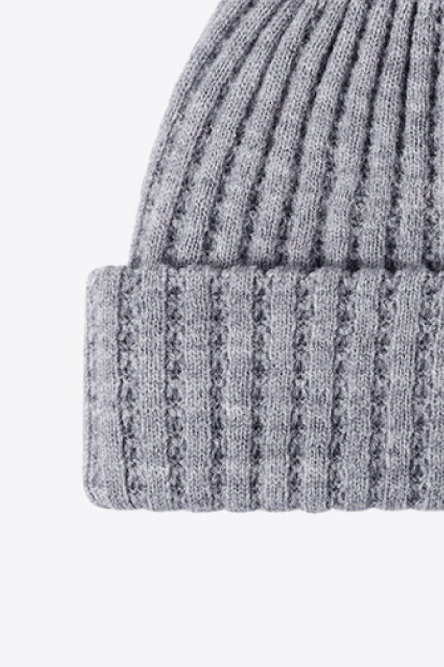 Gray ribbed knit beanie with textured detail