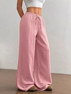 Wide-leg Drawstring Cotton Pants, view 16