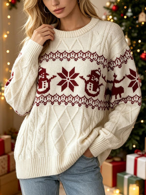 burgundy pullover sweater featuring cable-knit and Fair Isle