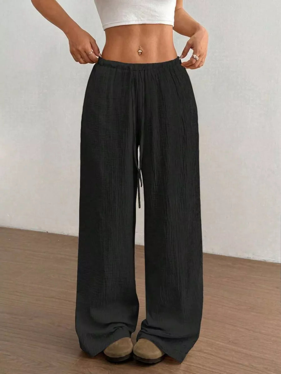 Wide-leg Drawstring Cotton Pants, view 20
