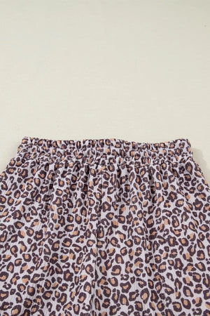 Leopard print ribbed loungewear set with drawstring waist detail.