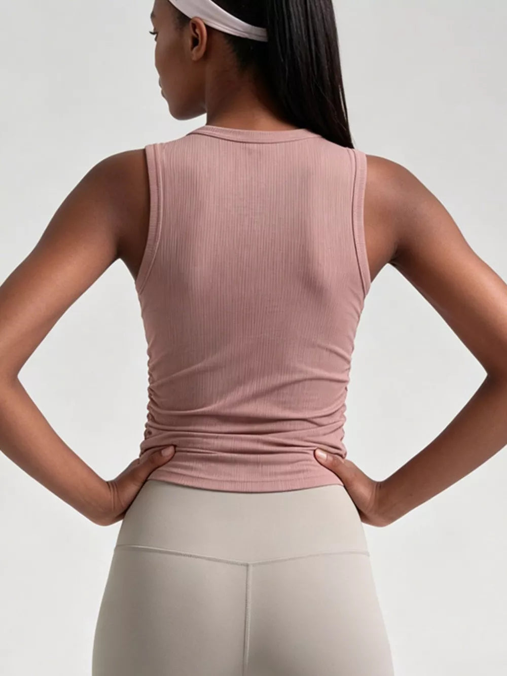 Dusty Pink fitted athletic tank with crew neck