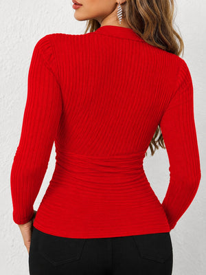 modern wrap top in Pink with deep v-neck