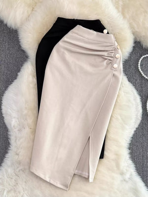 Ruched Slit Skirt in Apricot
