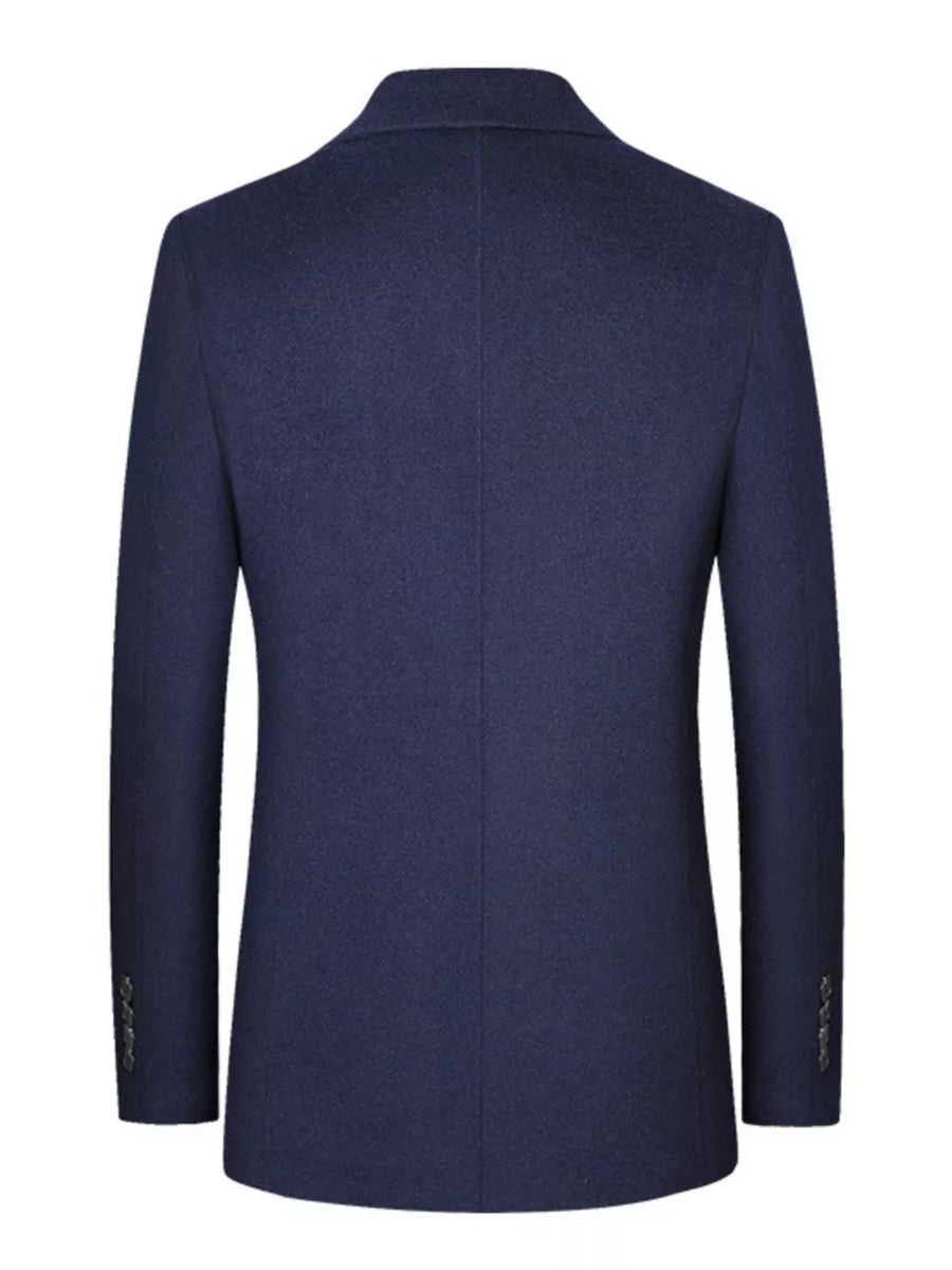 Navy wool classic fit men's blazer with button cuff detail.