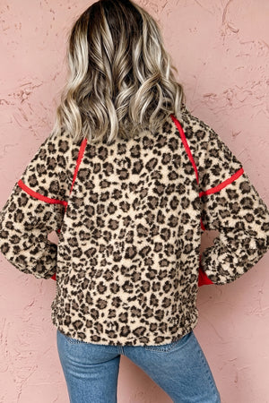 Leopard sweatshirt with hip-length and half-zip