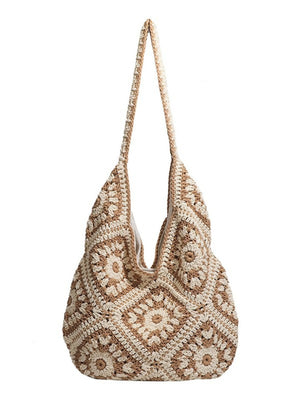 handbag featuring granny square in light beige with Polyester Imported Size &amp texture