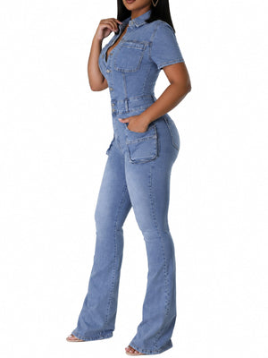 modern jumpsuit in Dark Blue with collared