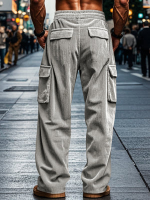 cargo pants featuring corduroy in Light Gray with 95%polyester,5%spandex Care instructions: Machine wash cold texture