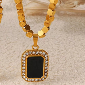 18K Gold-Plated,Stainless Steel,Rhinestone,Zircon,Dripping oil Care instructions necklace in Black with straight silhouette