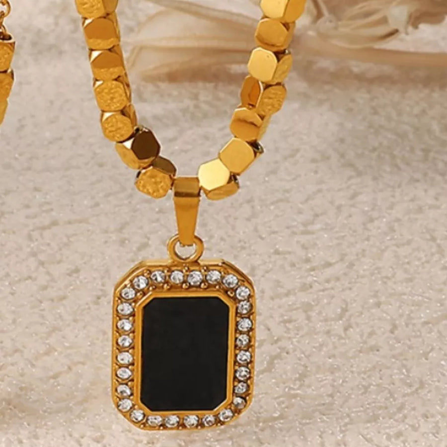 18K Gold-Plated,Stainless Steel,Rhinestone,Zircon,Dripping oil Care instructions necklace in Black with straight silhouette