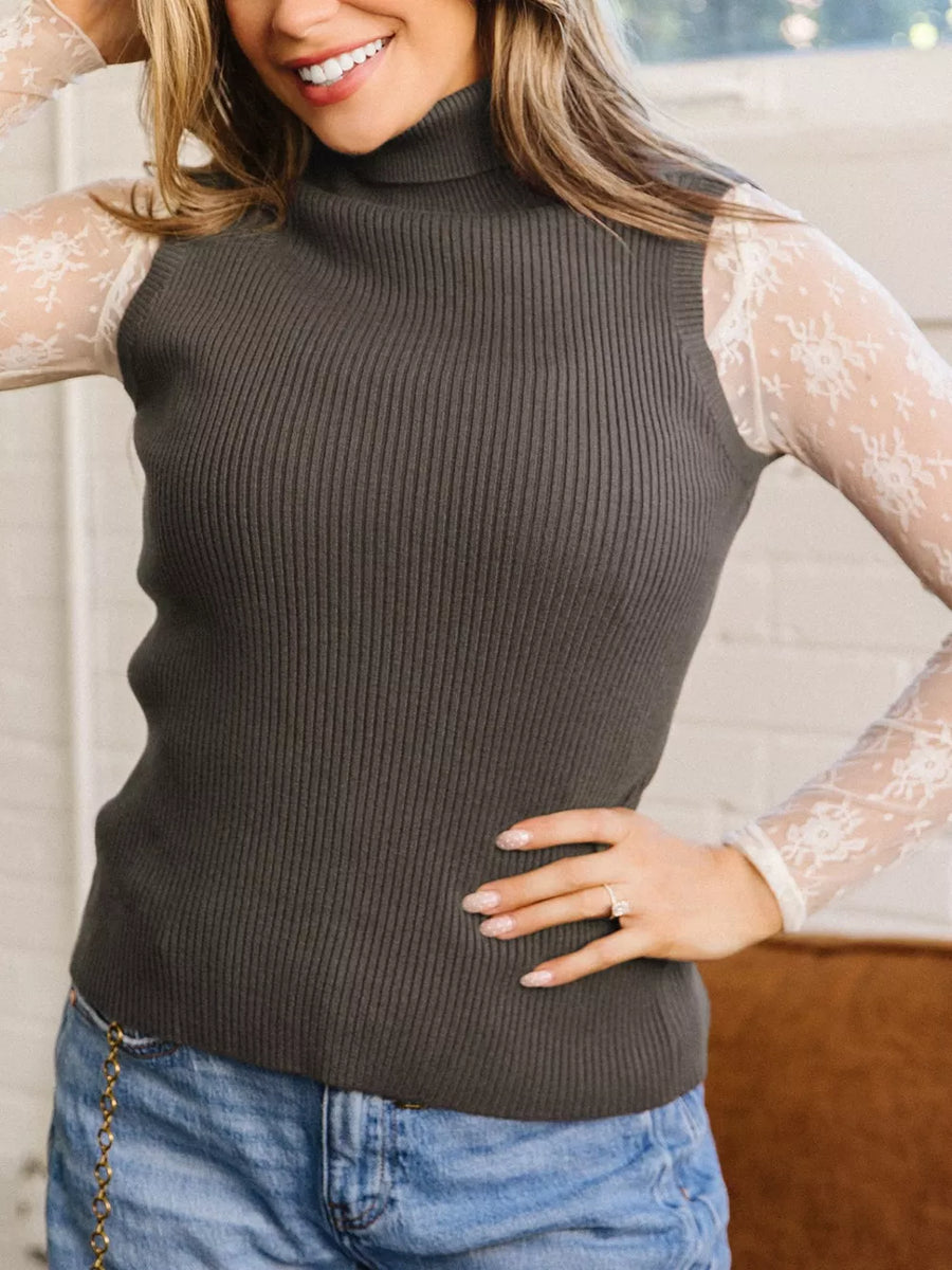 Coffee Brown sweater vest featuring ribbed and ribbed