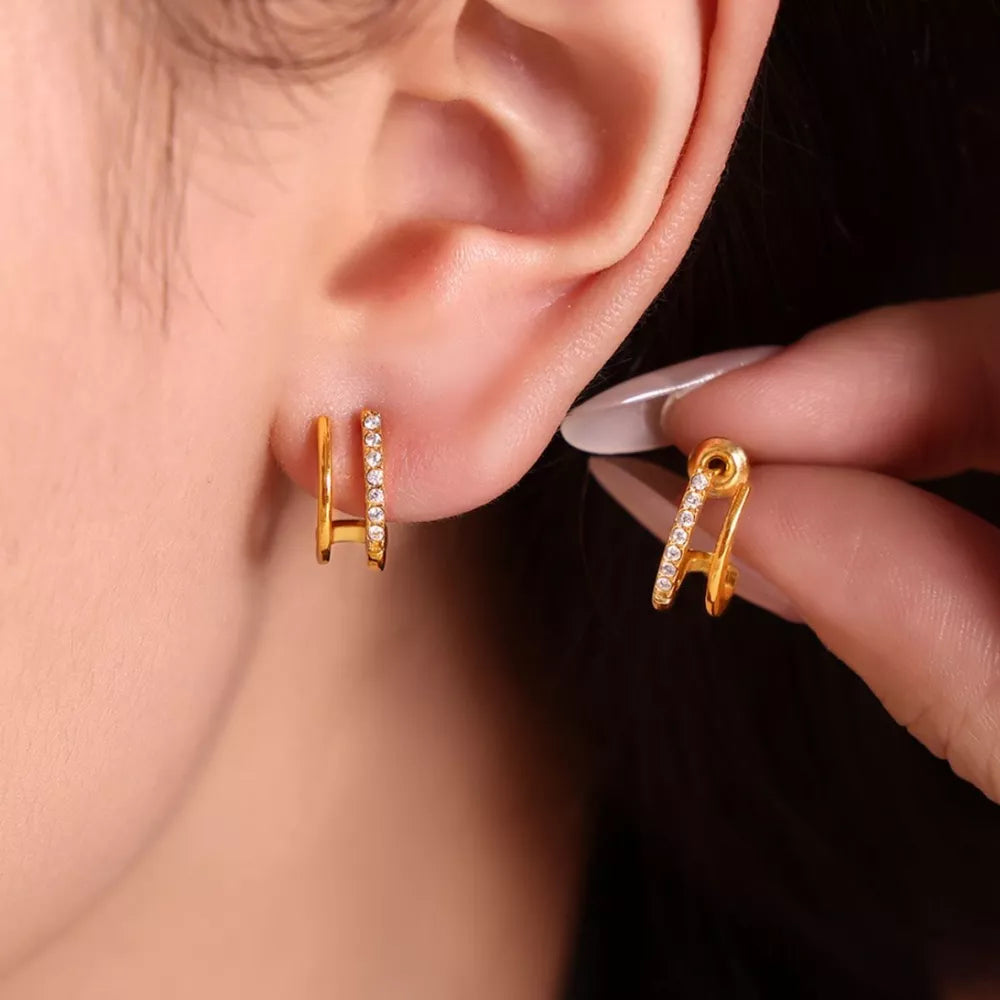 earrings in gold featuring rhinestone embellishment and straight fit