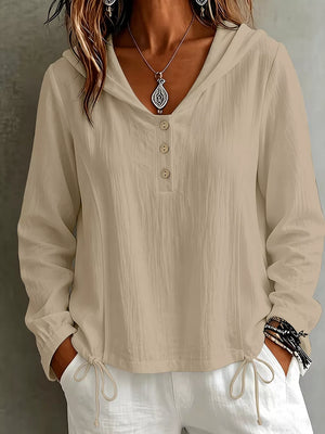 Burgundy blouse with hip-length and half-button