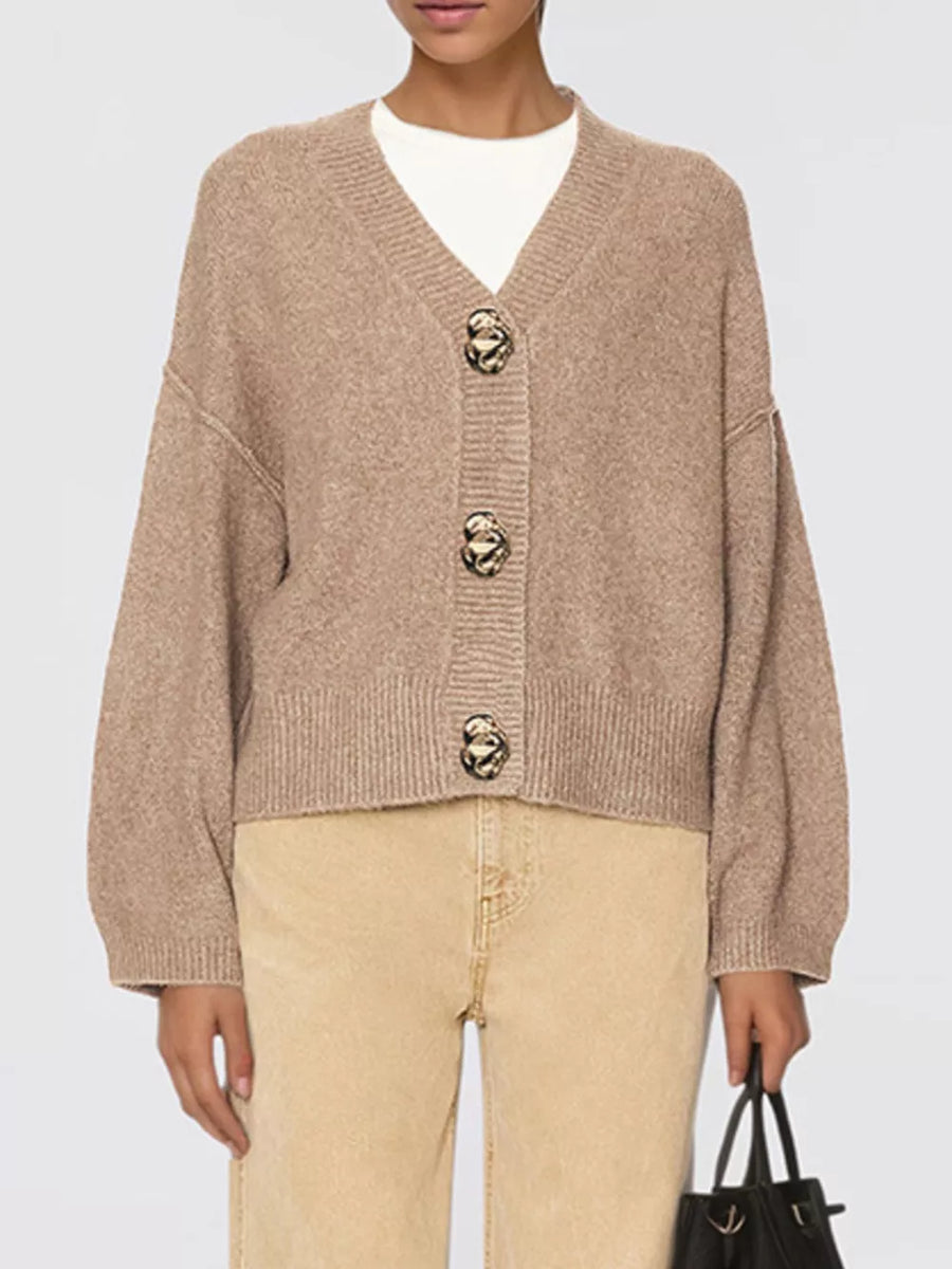 classic cardigan in chocolate brown with v-neck