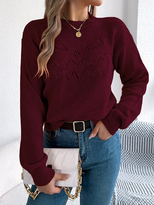 Burgundy pullover sweater with pullover and geometric