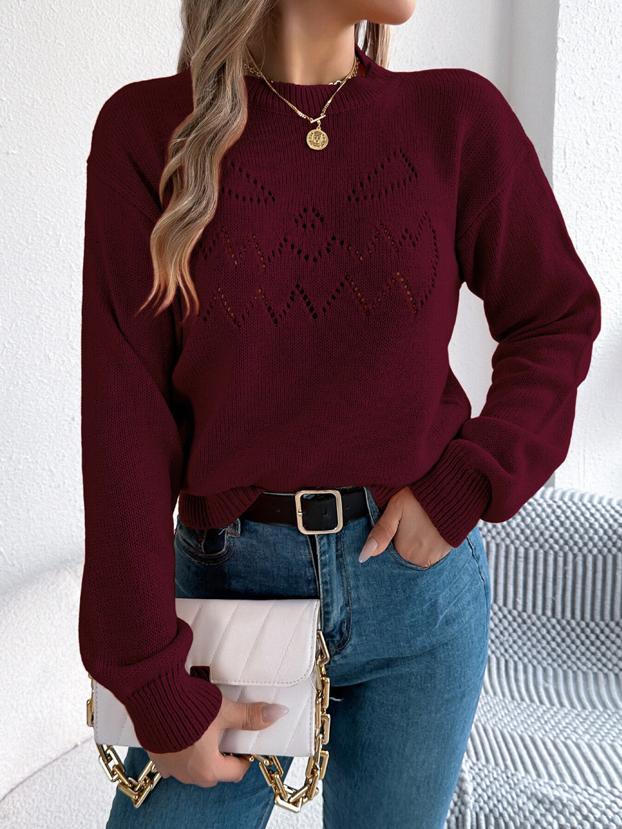 Burgundy pullover sweater with pullover and geometric