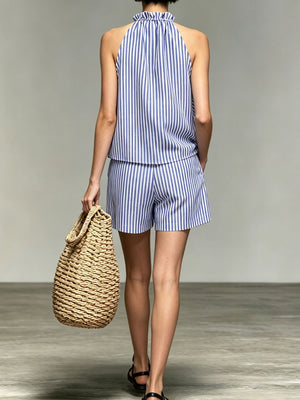 white shorts set with waist-length, thigh-length and pullover, button
