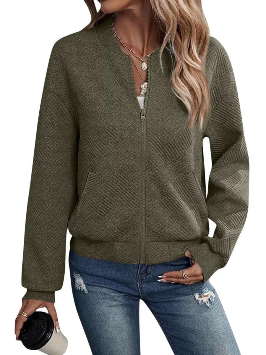 bomber jacket in Khaki with collared and long sleeve
