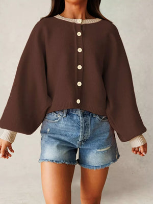100% polyester Care instructions: Machine wash cold cardigan in Brown with relaxed silhouette