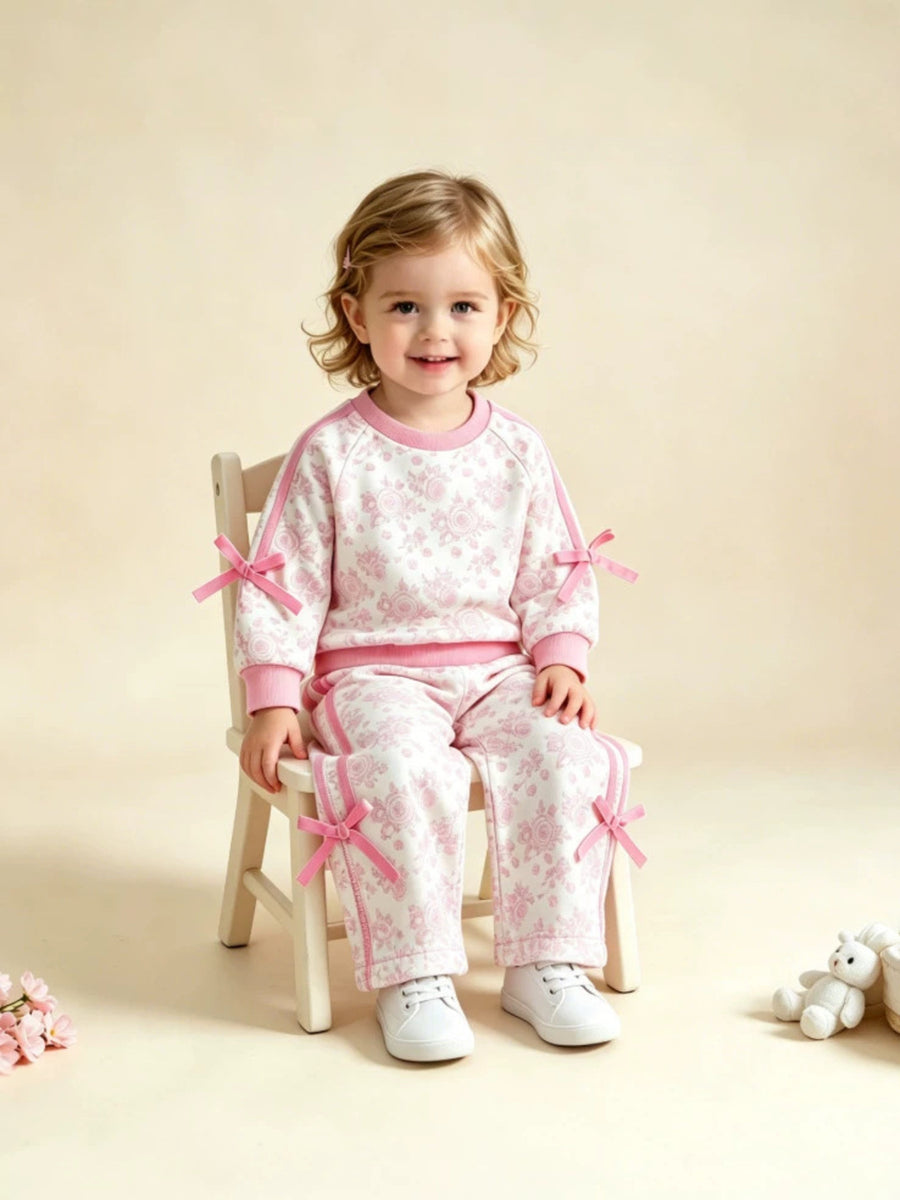 Pink lounge set with hip-length, full-length and pullover, elastic