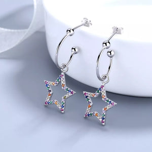 earrings in Silver with star and rhinestone embellishment