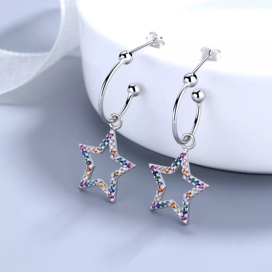 earrings in Silver with star and rhinestone embellishment