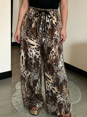 wide-leg pants in Zebra with leopard-print and drawstring waist