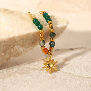 Bohemian Sun Charm Beaded 18k Gold-plated Necklace in Gold with beaded