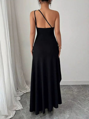 One-shoulder Ruched High-slit Maxi Dress option 4