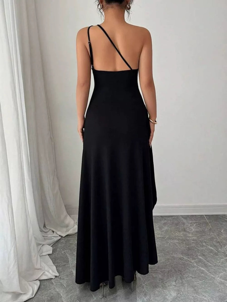 One-shoulder Ruched High-slit Maxi Dress option 4