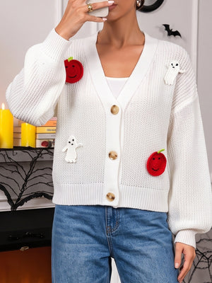 black cardigan with applique and long sleeve