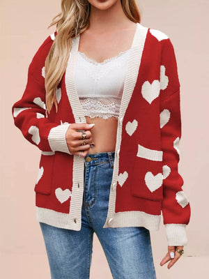 Pink cardigan with hip-length and button-front