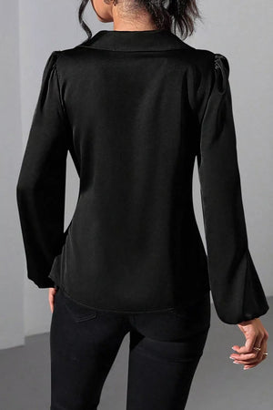 Satin Tied Detail Long Sleeve Blouse in French Blue